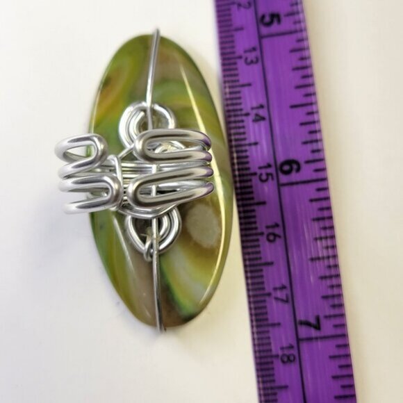 Yellow Green Agate Ring Adjustable Band Handmade Semi Precious Ring - Picture 5 of 9